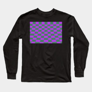 Warped perspective coloured checker board effect grid purple and green Long Sleeve T-Shirt